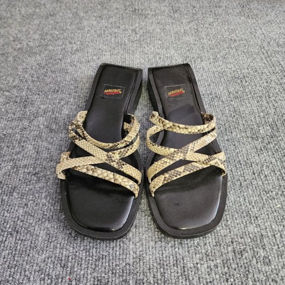 Aerosol Sandals Womens Size 8 Faux Snake Strappy Square Heel New With Box Slides - Picture 2 of 9